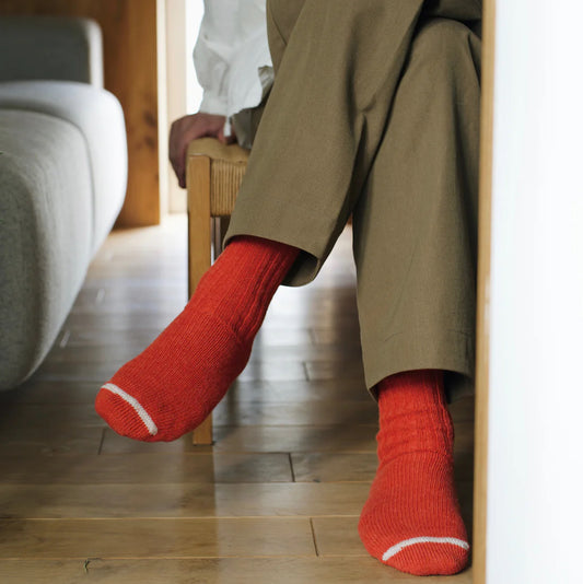 Nishiguchi Kutsushita Praha Wool Ribbed Sock Shrine Red Large | Nishiguchi Kutsushita | Miss Arthur | Home Goods | Tasmania