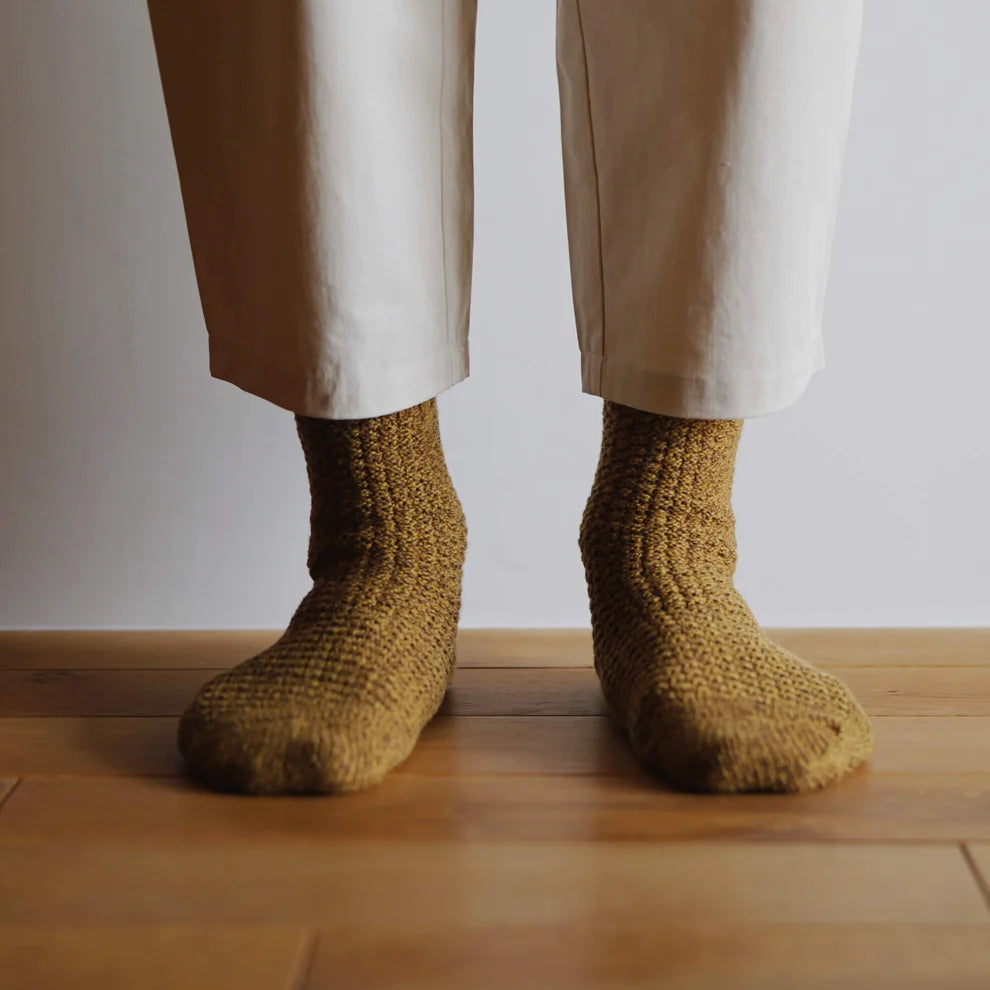 Nishiguchi Kutsushita Wool Cotton Boot Socks Mustard Medium | Nishiguchi Kutsushita | Miss Arthur | Home Goods | Tasmania