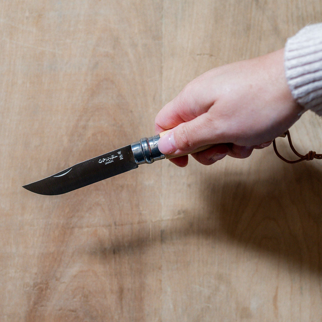 Opinel Traditional Classic No.8 Stainless Steel Pocket Knife with Leather Lace | Opinel | Miss Arthur | Home Goods | Tasmania