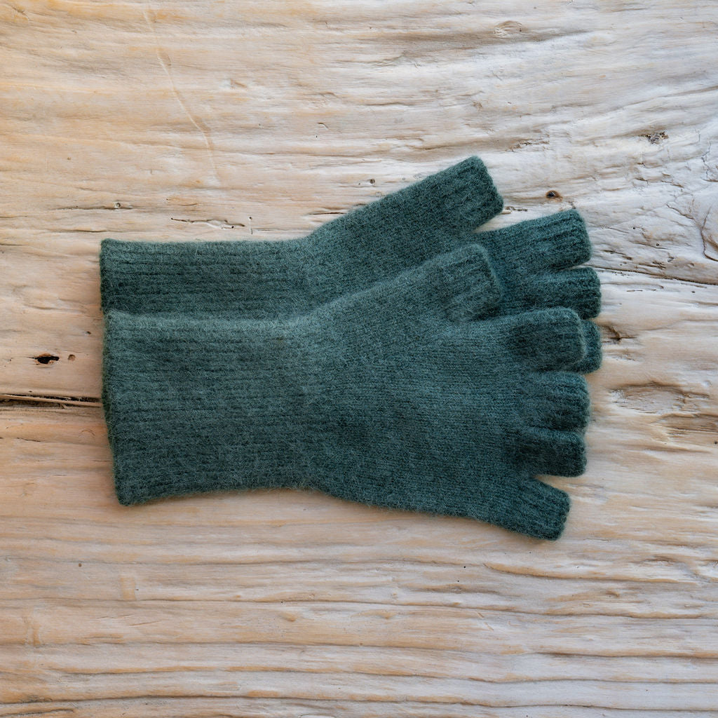 Penelope Durston Angora and Lambswool Fingerless Gloves Oxide Green | Penelope Durston | Miss Arthur | Home Goods | Tasmania