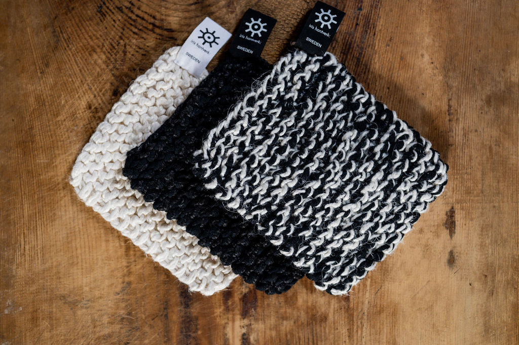 Iris Hantverk Hand-Knitted Kettle Holder Black and White | Iris Hantverk | Miss Arthur | Home Goods | Tasmania