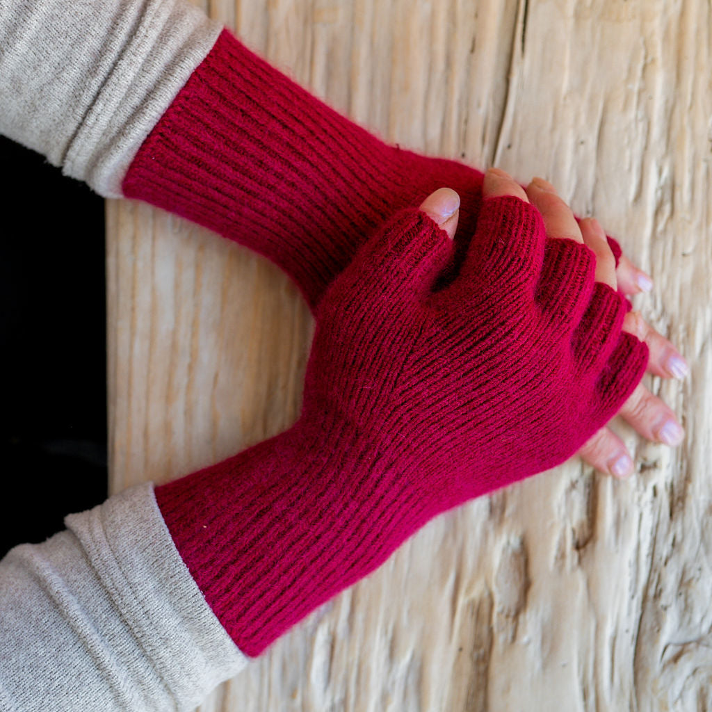 Penelope Durston Angora and Lambswool Fingerless Gloves Raspberry | Penelope Durston | Miss Arthur | Home Goods | Tasmania