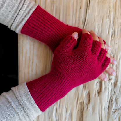 Penelope Durston Angora and Lambswool Fingerless Gloves Raspberry | Penelope Durston | Miss Arthur | Home Goods | Tasmania