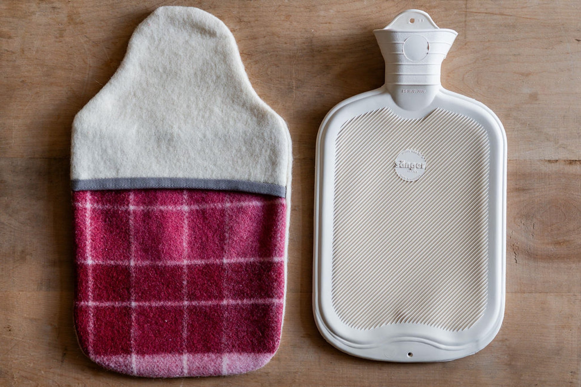 Vintage Wool Blanket Hot Water Bottle Cover Mulberry Check | Miss Arthur | Miss Arthur | Home Goods | Tasmania