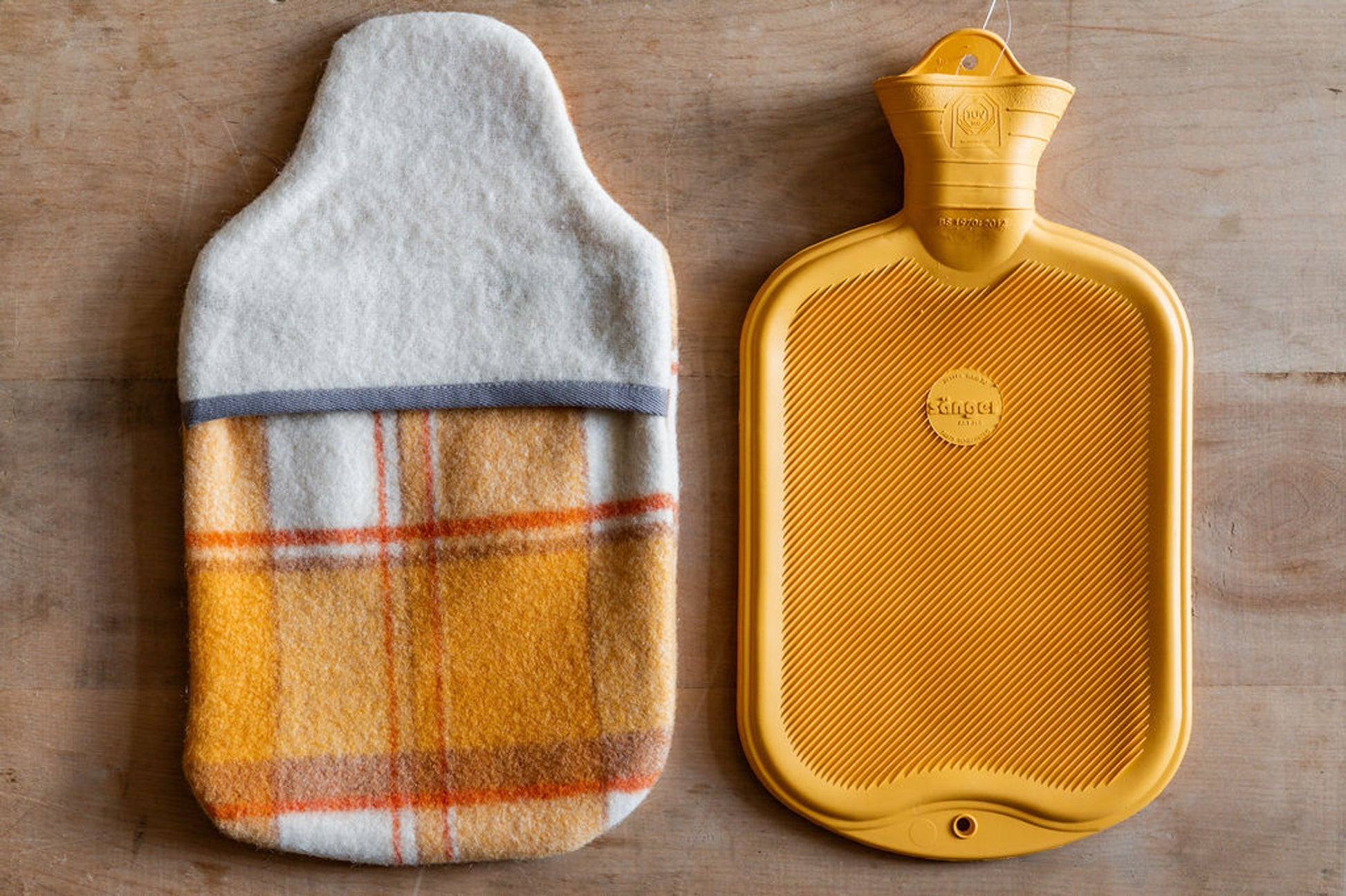 Vintage Wool Blanket Hot Water Bottle Cover Orange Tartan | Miss Arthur | Miss Arthur | Home Goods | Tasmania