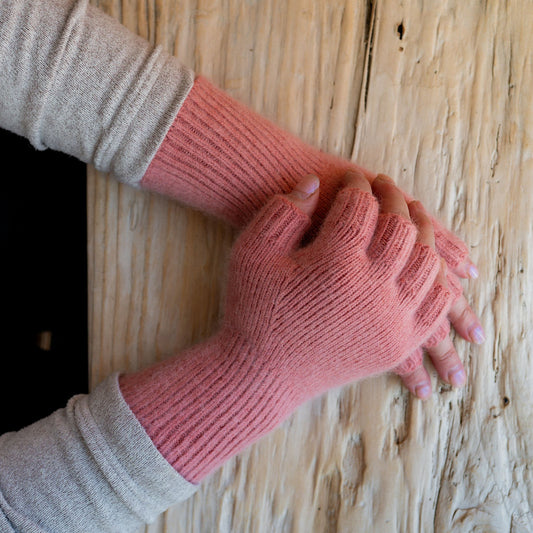 Penelope Durston Angora and Lambswool Fingerless Gloves Shell Pink | Penelope Durston | Miss Arthur | Home Goods | Tasmania