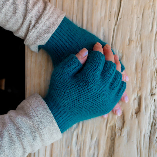 Penelope Durston Short Angora and Lambswool Fingerless Gloves Turquoise | Penelope Durston | Miss Arthur | Home Goods | Tasmania