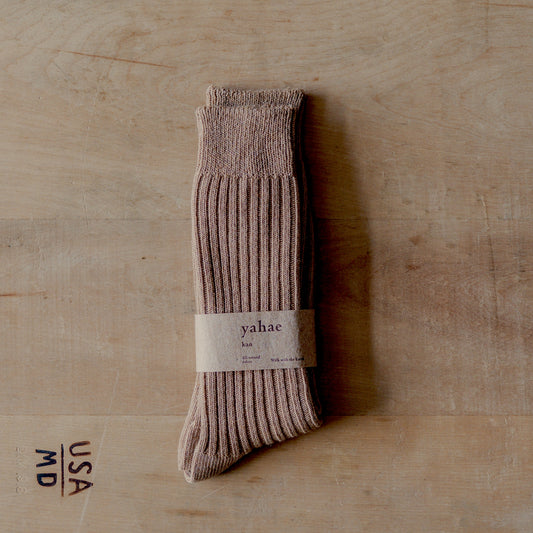 Yahae Organic Cotton Yak Ribbed Sock Brown Small | Yahae | Miss Arthur | Home Goods | Tasmania