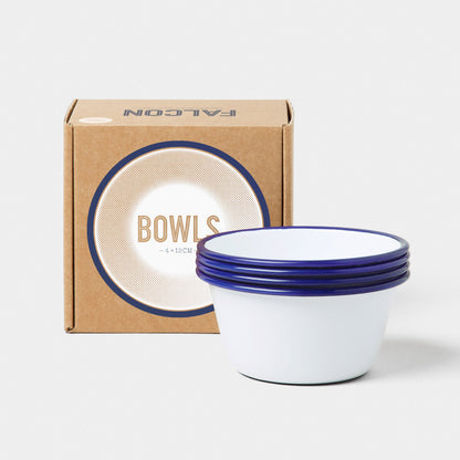 Falcon Enamelware Enamel Bowls White with Blue Rim Set of 4 | Falcon Enamelware | Miss Arthur | Home Goods | Tasmania
