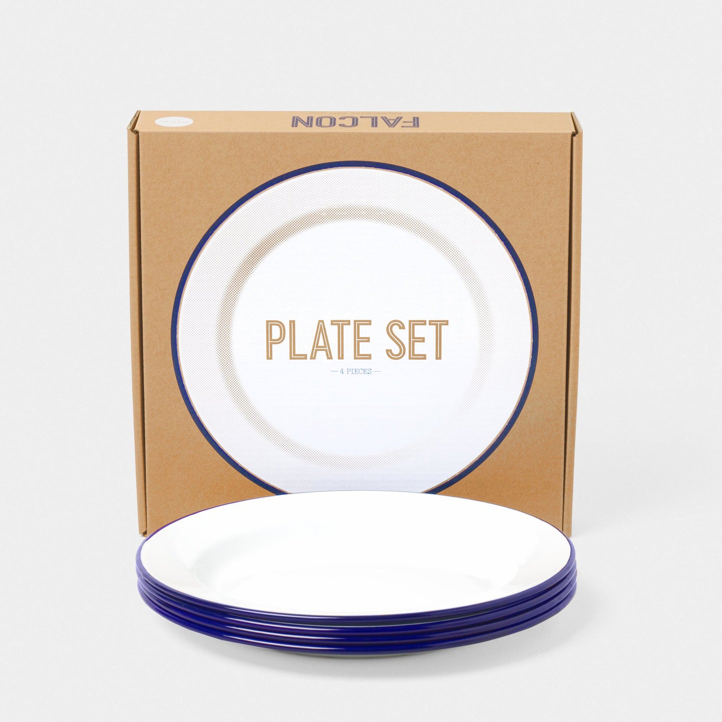 Falcon Enamelware Enamel Plates White with Blue Rim Set of 4 | Falcon Enamelware | Miss Arthur | Home Goods | Tasmania