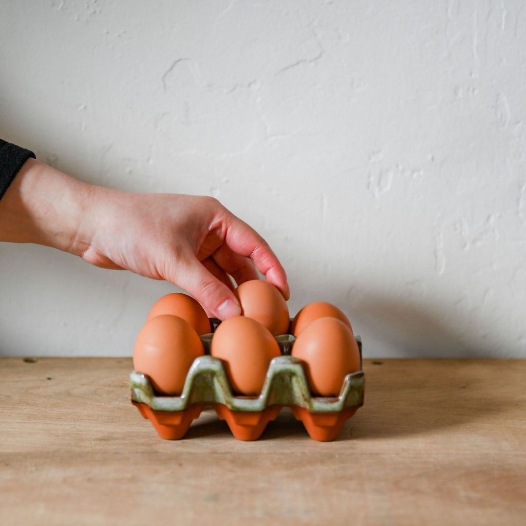 Weston Mill Pottery Egg Rack (6) Mushroom Glaze | Weston Mill Pottery | Miss Arthur | Home Goods | Tasmania