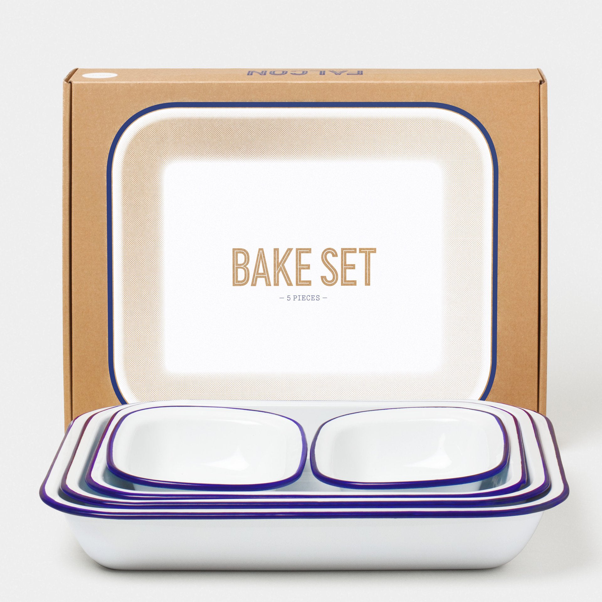 Falcon Enamelware Enamel Bake Set White with Blue Rim | Falcon Enamelware | Miss Arthur | Home Goods | Tasmania