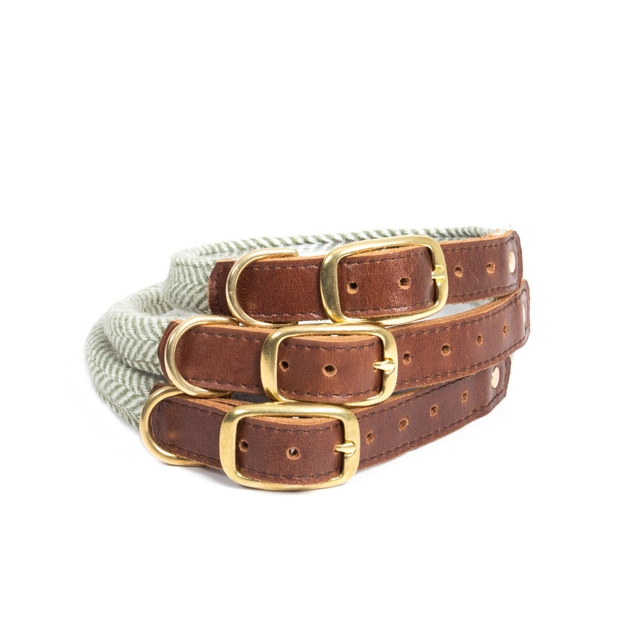 Rolled Tweed Dog Collar Small 46cm Herringbone Olive | Tweedmill Textiles | Miss Arthur | Home Goods | Tasmania