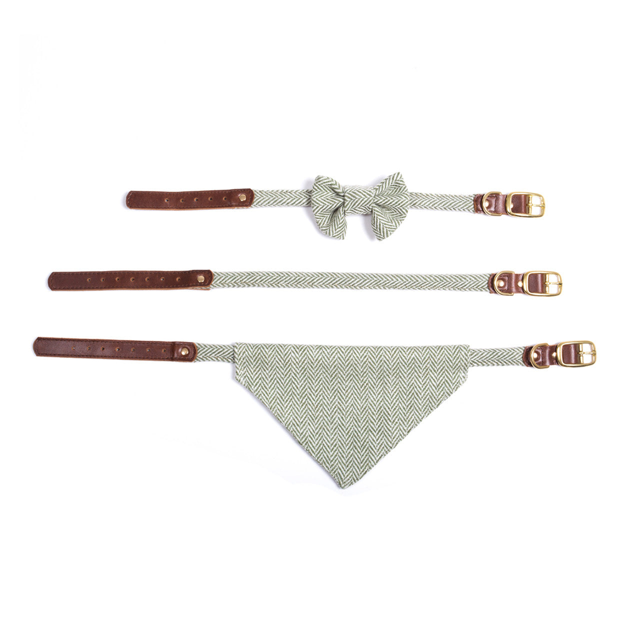 Tweedmill Textiles Rolled Tweed Dog Collar Large 61cm Herringbone Olive | Tweedmill Textiles | Miss Arthur | Home Goods | Tasmania