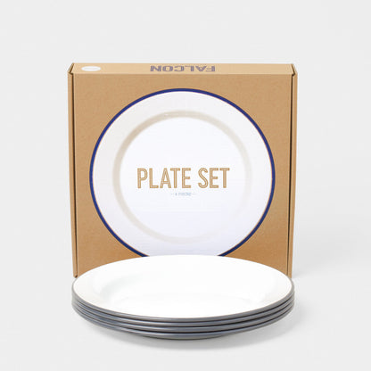 Falcon Enamelware Enamel Plates White with Pigeon Grey Rim Set of 4 | Falcon Enamelware | Miss Arthur | Home Goods | Tasmania