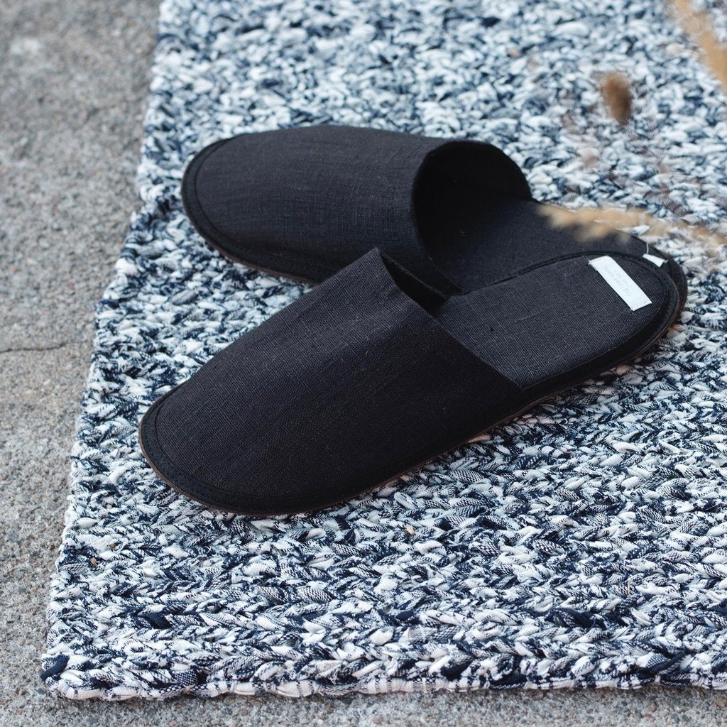 Fog Linen Work Linen Slippers Graphite Medium | Fog Linen Work | Miss Arthur | Home Goods | Tasmania