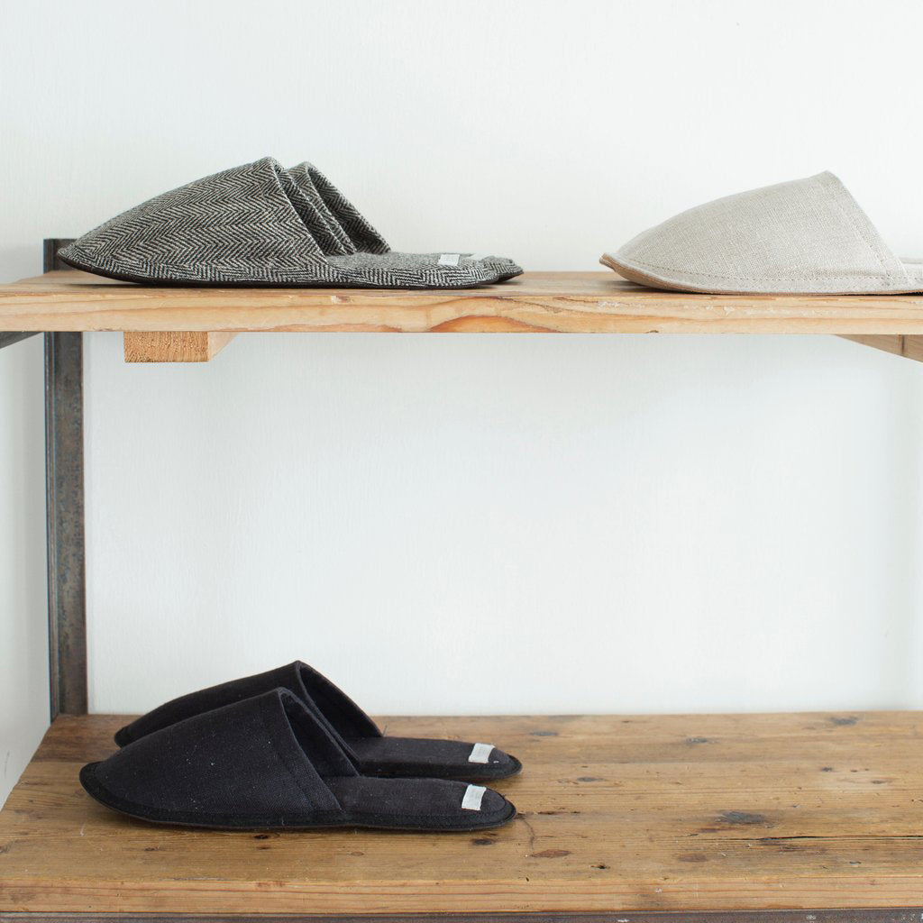 Fog Linen Work Linen Slippers Graphite Medium | Fog Linen Work | Miss Arthur | Home Goods | Tasmania