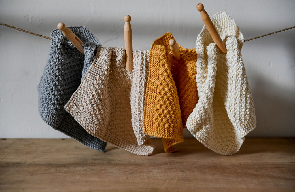 Hand Knitted Cotton Face Washer Grey | Miss Arthur | Miss Arthur | Home Goods | Tasmania