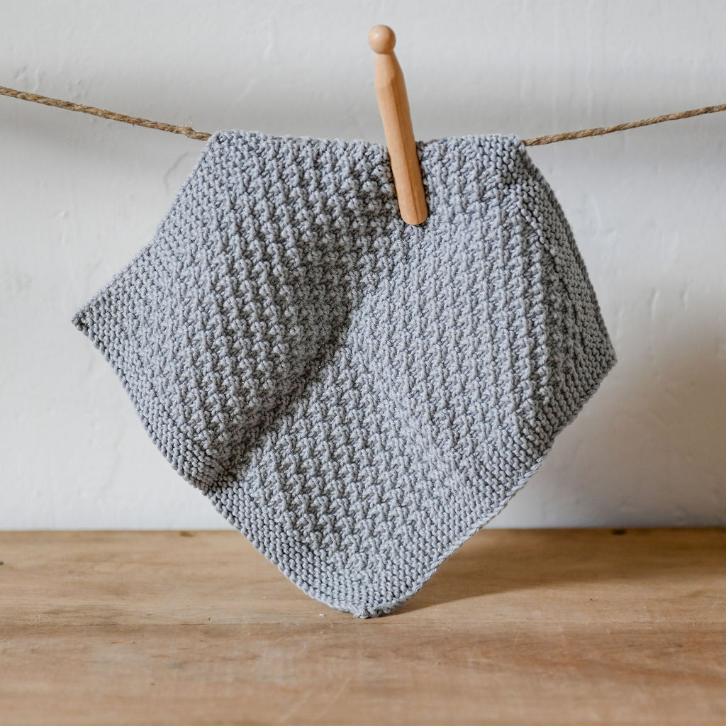 Hand Knitted Cotton Face Washer Grey | Miss Arthur | Miss Arthur | Home Goods | Tasmania