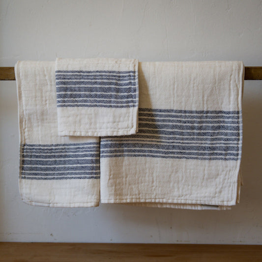 Japanese Linen Kitchen Towel, Grey Thin White Stripe