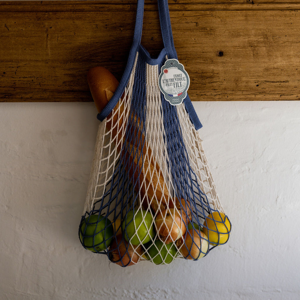French String Bag Long Handle Bleu Jean Ecru | Filt | Miss Arthur | Home Goods | Tasmania