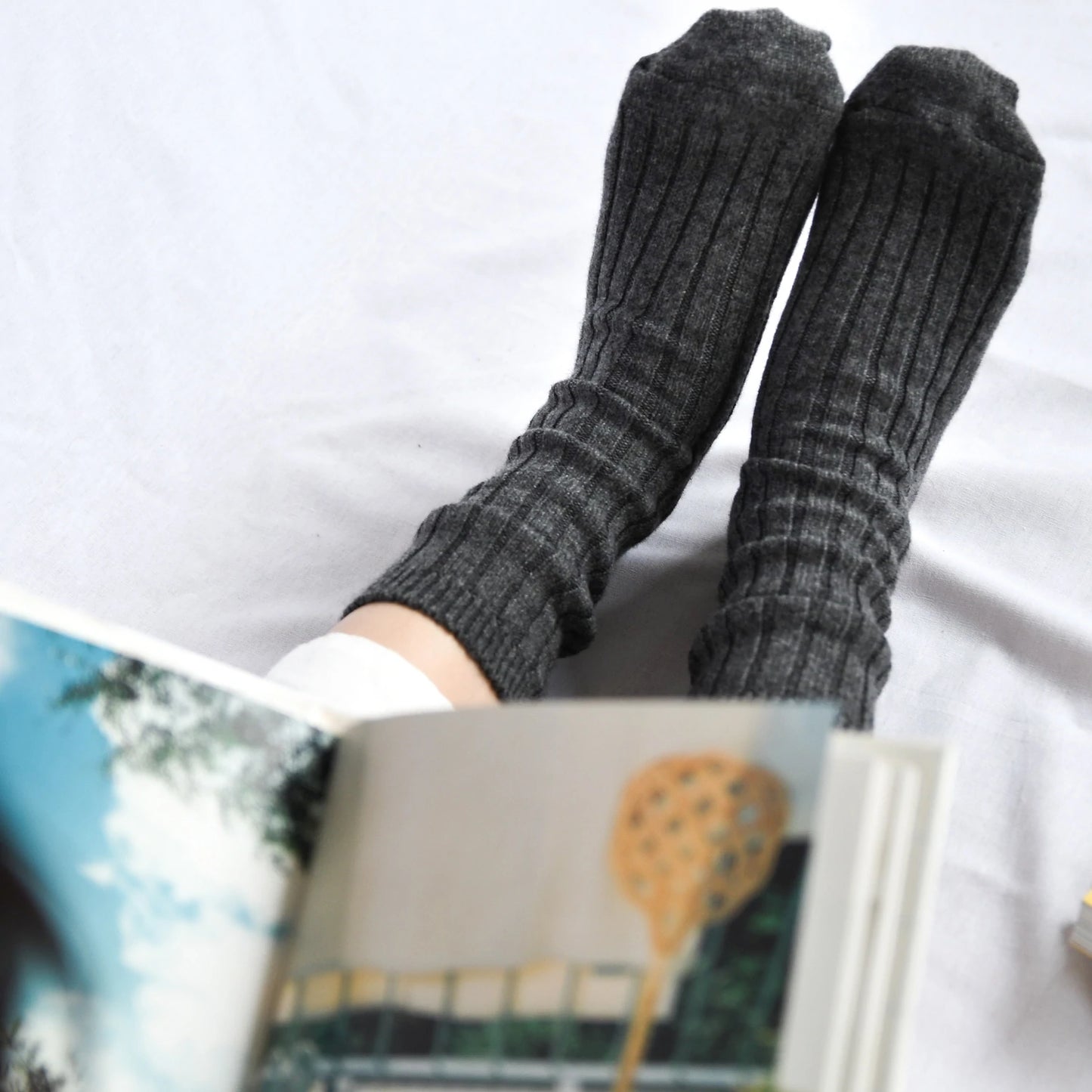 Nishiguchi Kutsushita Praha Cashmere Ribbed Sock Charcoal Medium | Nishiguchi Kutsushita | Miss Arthur | Home Goods | Tasmania