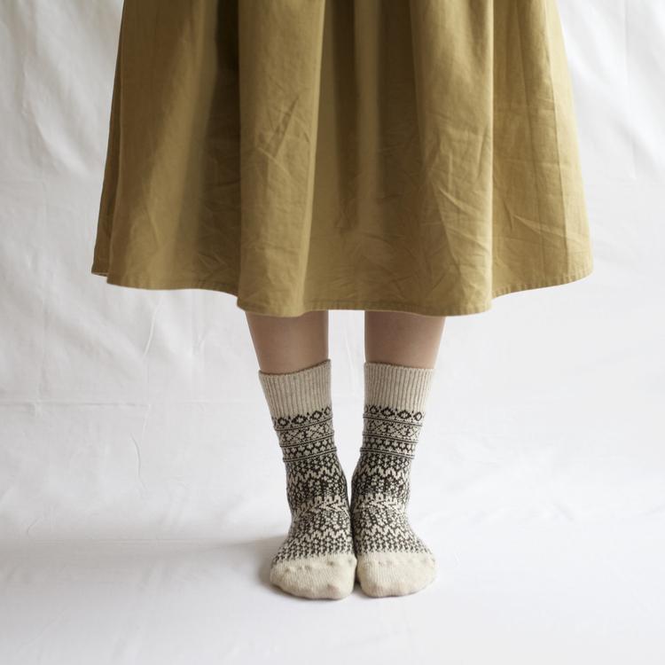 Oslo Wool Jacquard Sock Oatmeal Coffee Large | Nishiguchi Kutsushita | Miss Arthur | Home Goods | Tasmania