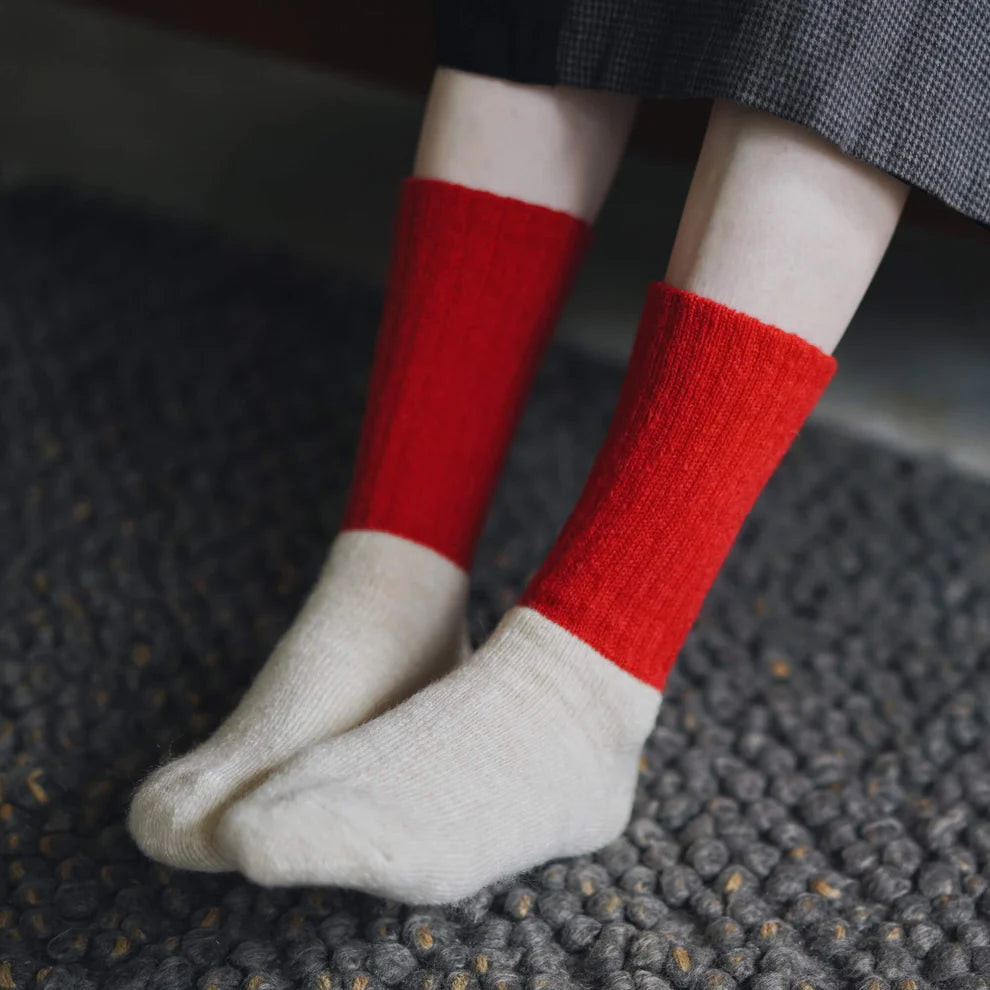 Nishiguchi Kutsushita Oslo Mohair Wool Pile Sock Christmas Red Medium | Nishiguchi Kutsushita | Miss Arthur | Home Goods | Tasmania