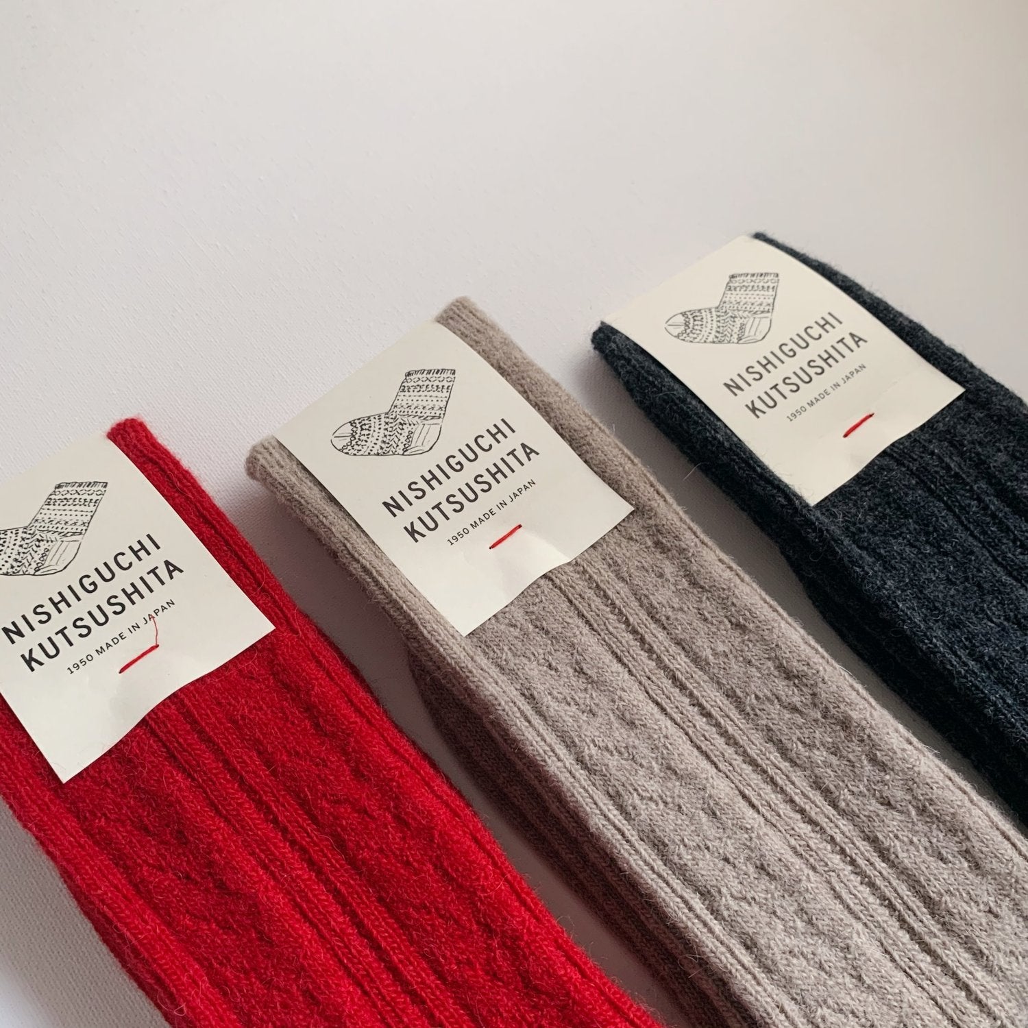 Nishiguchi Kutsushita Praha Alpaca Wool Cable Sock Beige Small | Nishiguchi Kutsushita | Miss Arthur | Home Goods | Tasmania