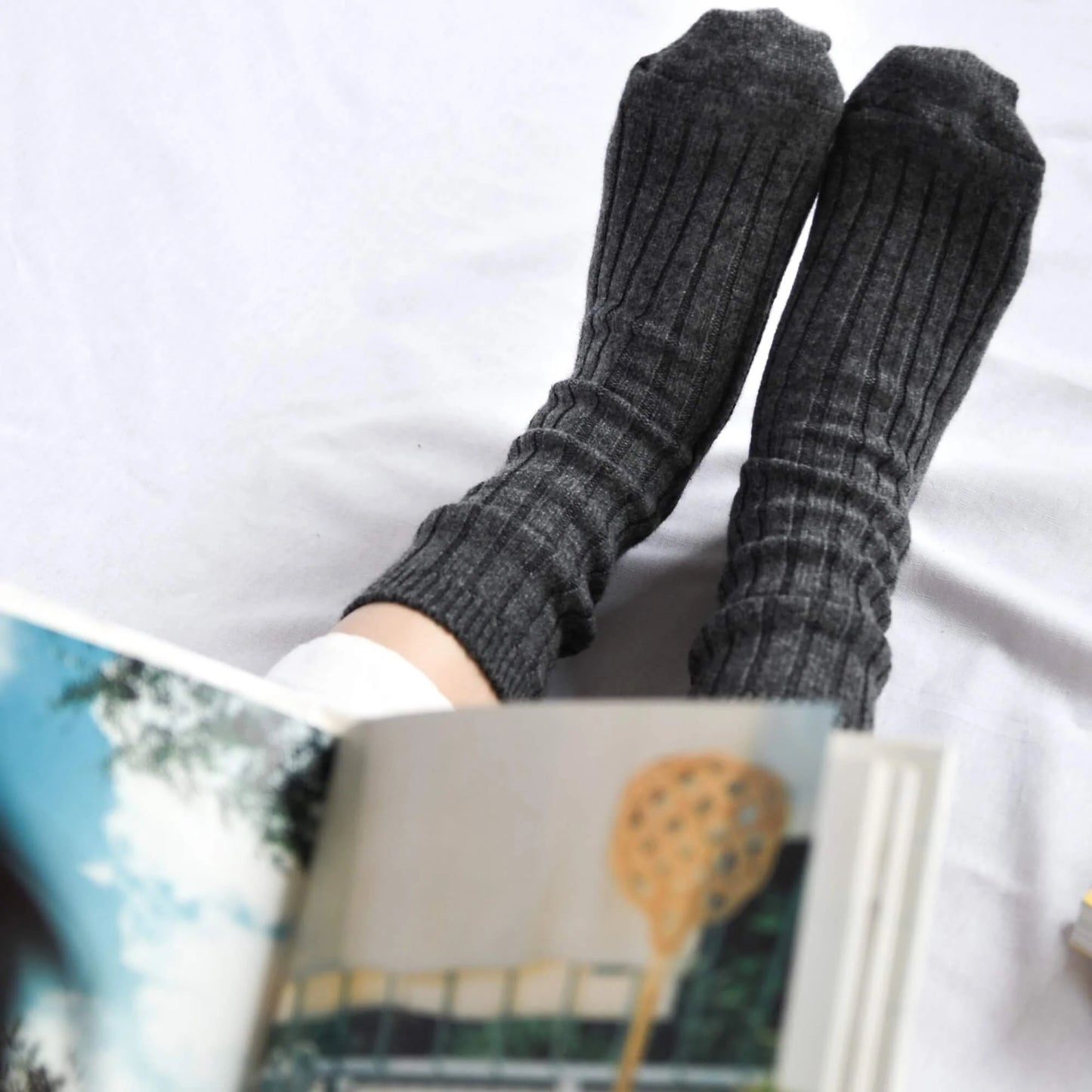 Nishiguchi Kutsushita Praha Cashmere Ribbed Sock Charcoal Large | Nishiguchi Kutsushita | Miss Arthur | Home Goods | Tasmania