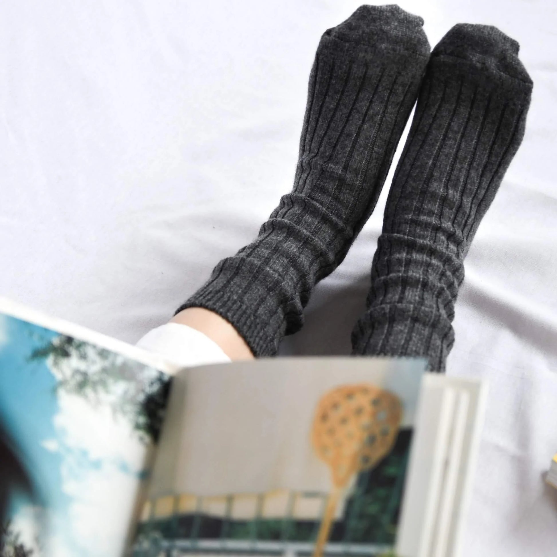 Nishiguchi Kutsushita Praha Cashmere Ribbed Sock Charcoal Large | Nishiguchi Kutsushita | Miss Arthur | Home Goods | Tasmania