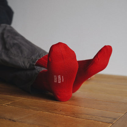 Praha Cashmere Ribbed Sock Sunset Red Medium | Nishiguchi Kutsushita | Miss Arthur | Home Goods | Tasmania