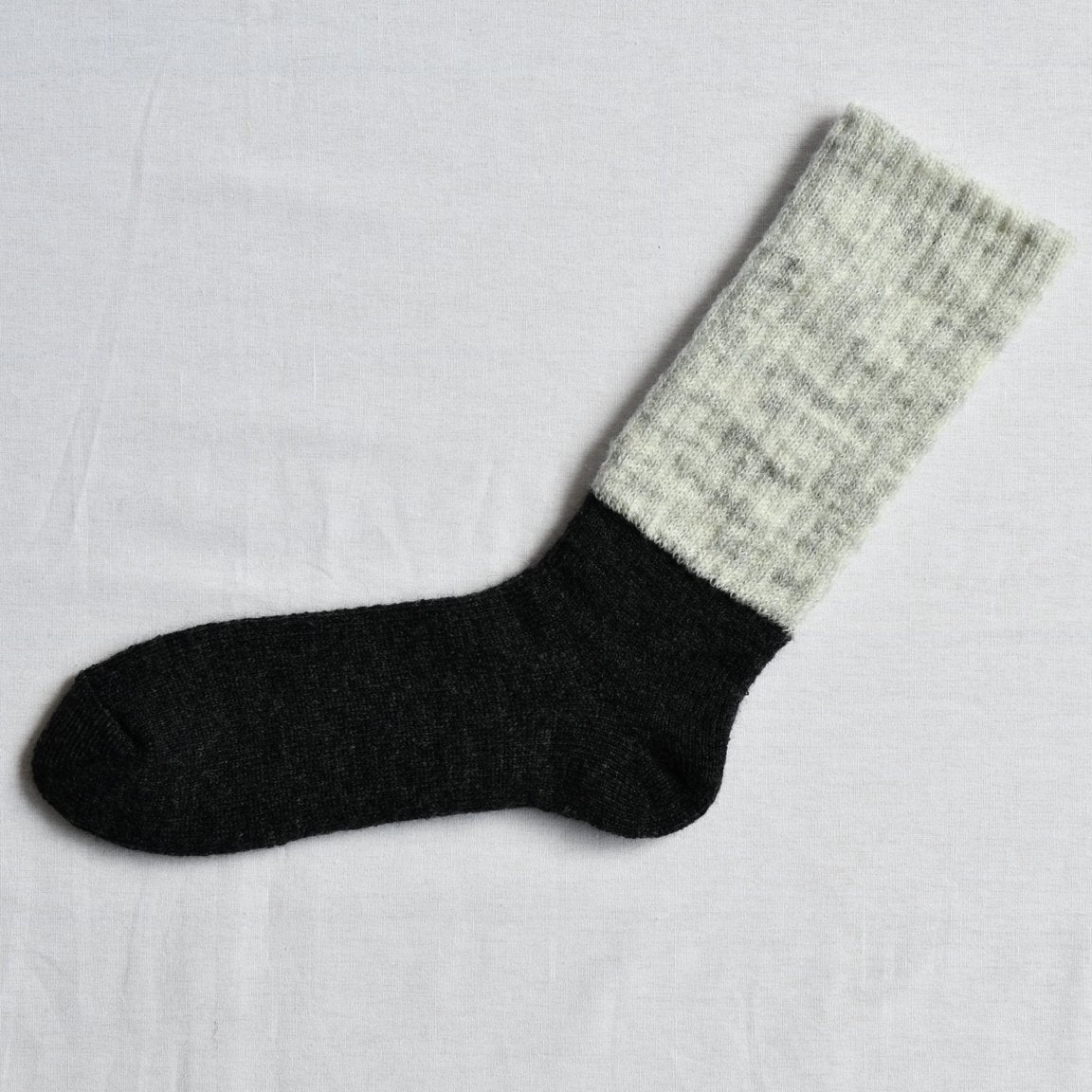 Nishiguchi Kutsushita Oslo Mohair Wool Pile Sock Black Marle Medium | Nishiguchi Kutsushita | Miss Arthur | Home Goods | Tasmania