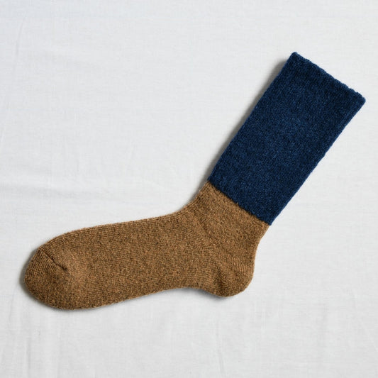 Nishiguchi Kutsushita Oslo Mohair Wool Pile Sock Navy Cappuccino Small | Nishiguchi Kutsushita | Miss Arthur | Home Goods | Tasmania