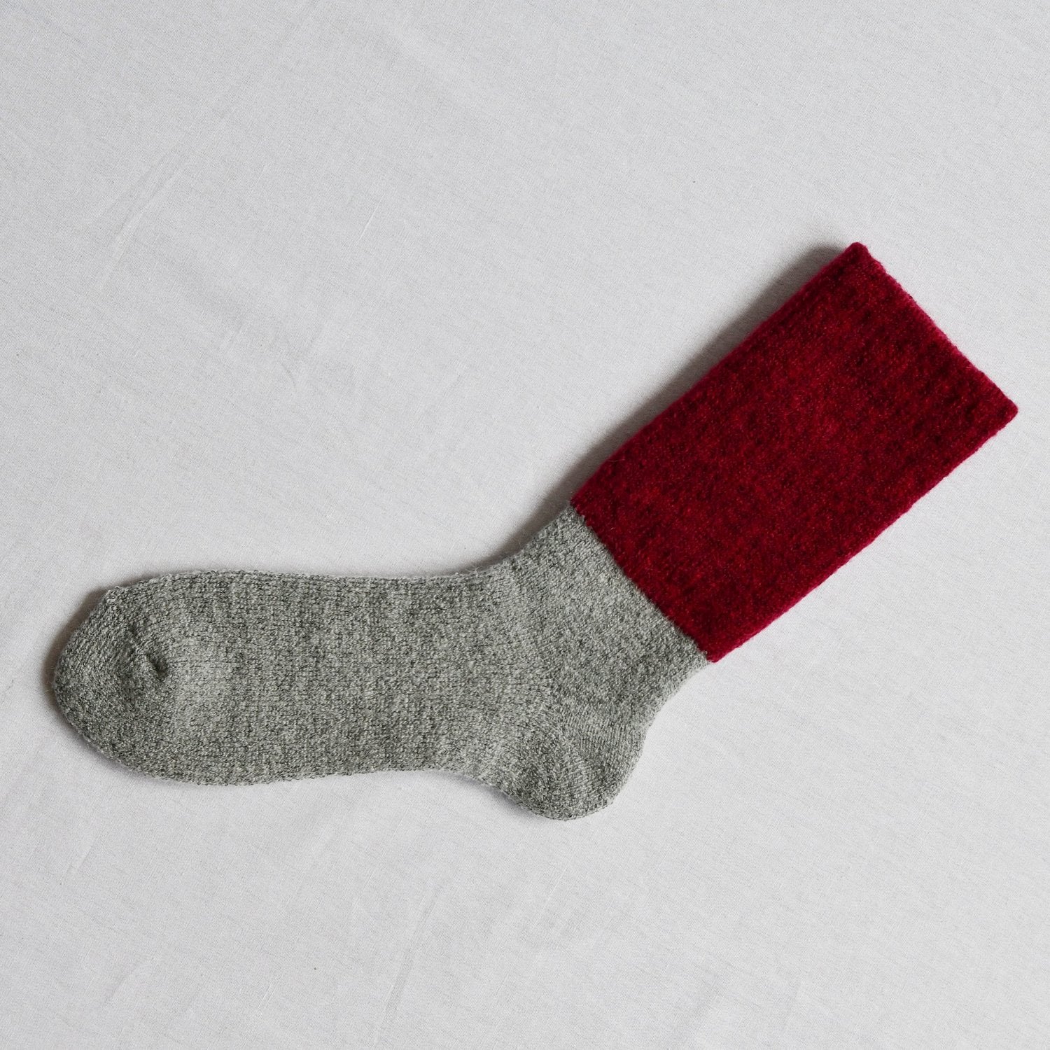 Nishiguchi Kutsushita Oslo Mohair Wool Pile Sock Red Grey Large | Nishiguchi Kutsushita | Miss Arthur | Home Goods | Tasmania