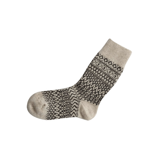 Nishiguchi Kutsushita Oslo Wool Jacquard Sock Oatmeal Coffee Small | Nishiguchi Kutsushita | Miss Arthur | Home Goods | Tasmania