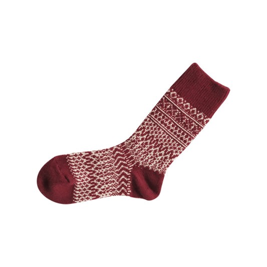 Nishiguchi Kutsushita Oslo Wool Jacquard Sock Wine Vanilla Small | Nishiguchi Kutsushita | Miss Arthur | Home Goods | Tasmania