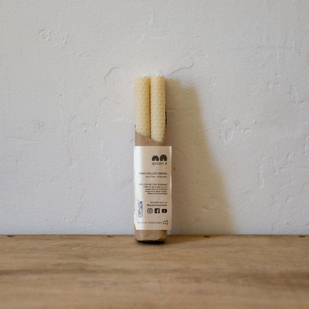 Queen B 20cm Handrolled Beeswax Dinner Candles | Queen B | Miss Arthur | Home Goods | Tasmania