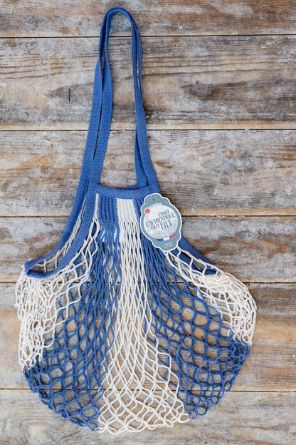 French String Bag Long Handle Bleu Jean Ecru | Filt | Miss Arthur | Home Goods | Tasmania