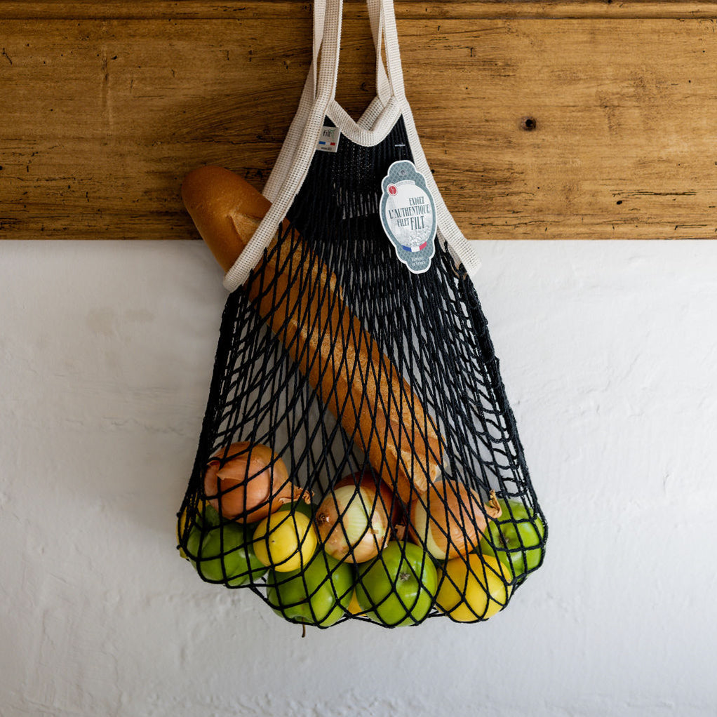 French String Bag Long Handle Noir poignee Ecru | Filt | Miss Arthur | Home Goods | Tasmania