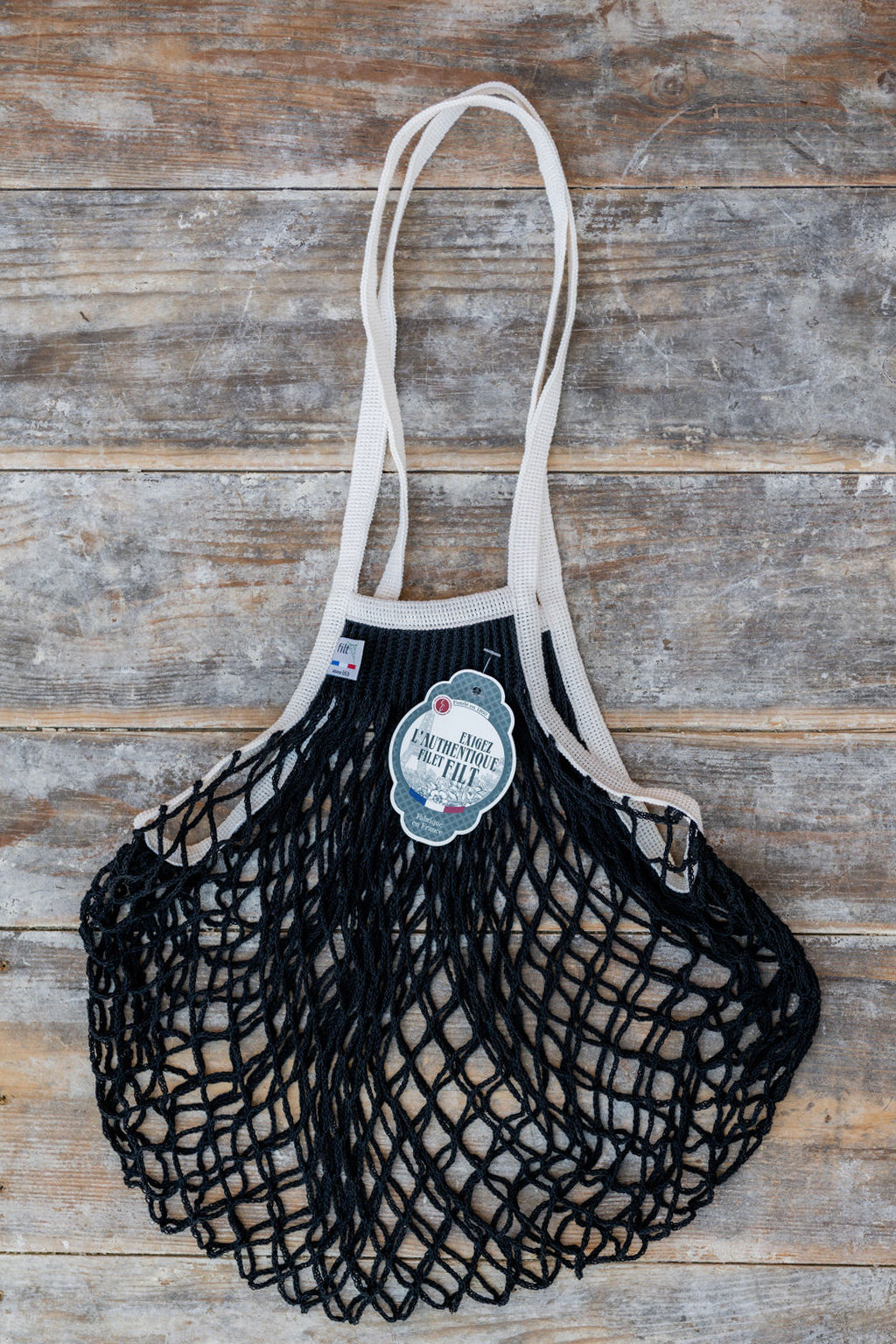 French String Bag Long Handle Noir poignee Ecru | Filt | Miss Arthur | Home Goods | Tasmania
