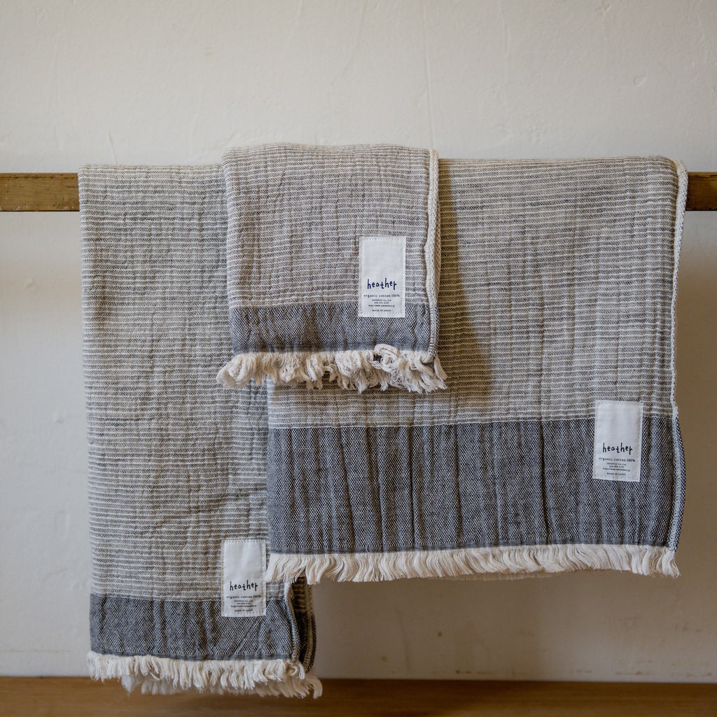 Tenimuhoh Heather Bath Towel Stripe Grey | Tenimuhoh | Miss Arthur | Home Goods | Tasmania